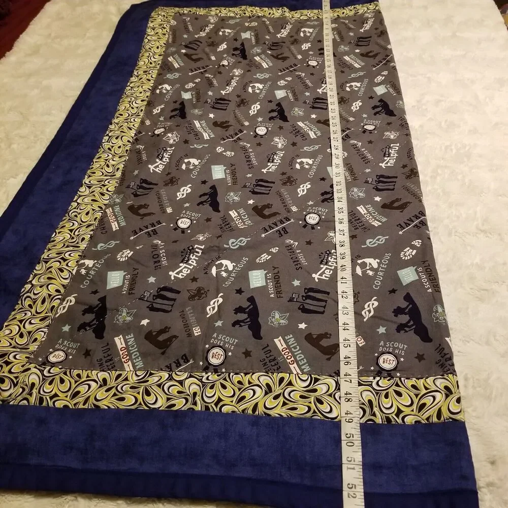 Boy Scouts of America (BSA) Blanket Throw Blue Gray Yellow Handmade Cotton